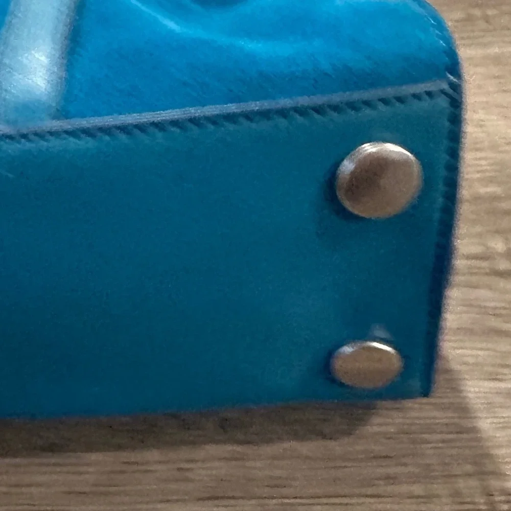 Fossil Hope Satchel Teal Blue Suede Snake Embossed Leather Tassel Handbag Bag